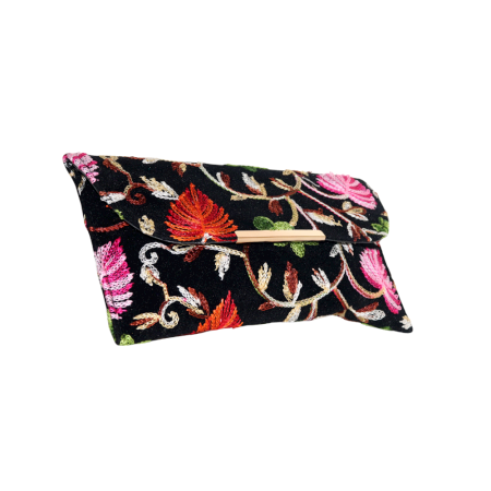 Handcrafted Velvet Beaded Clutch Bag with Gold Chain